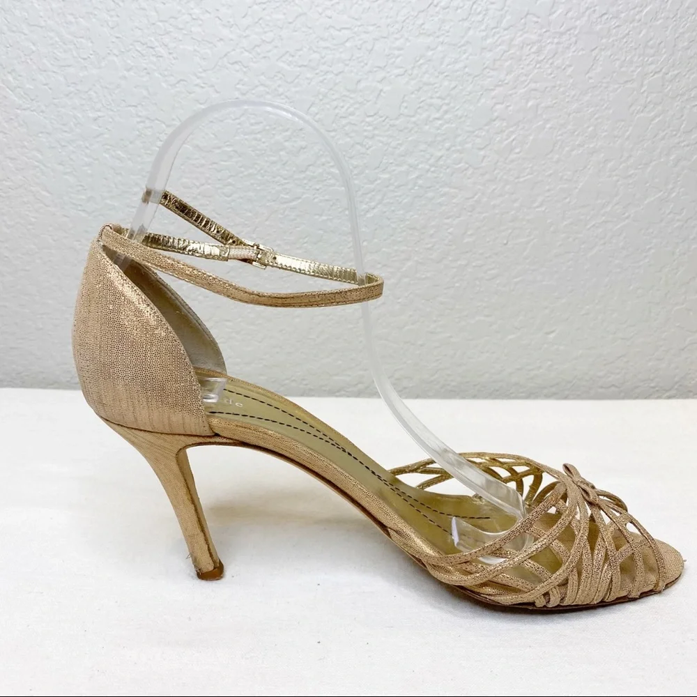 KATE SPADE Grammercy Metallic Nappa Leather Ankle Strap Sandals Heels Size 9.5_8